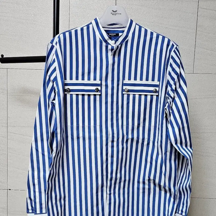 [BUNJANG] Balmain Striped Shirt Blue White / BALMAIN 발망 스트라이프 셔츠 블루 화이트 배색