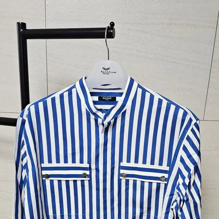 [BUNJANG] Balmain Striped Shirt Blue White / BALMAIN 발망 스트라이프 셔츠 블루 화이트 배색