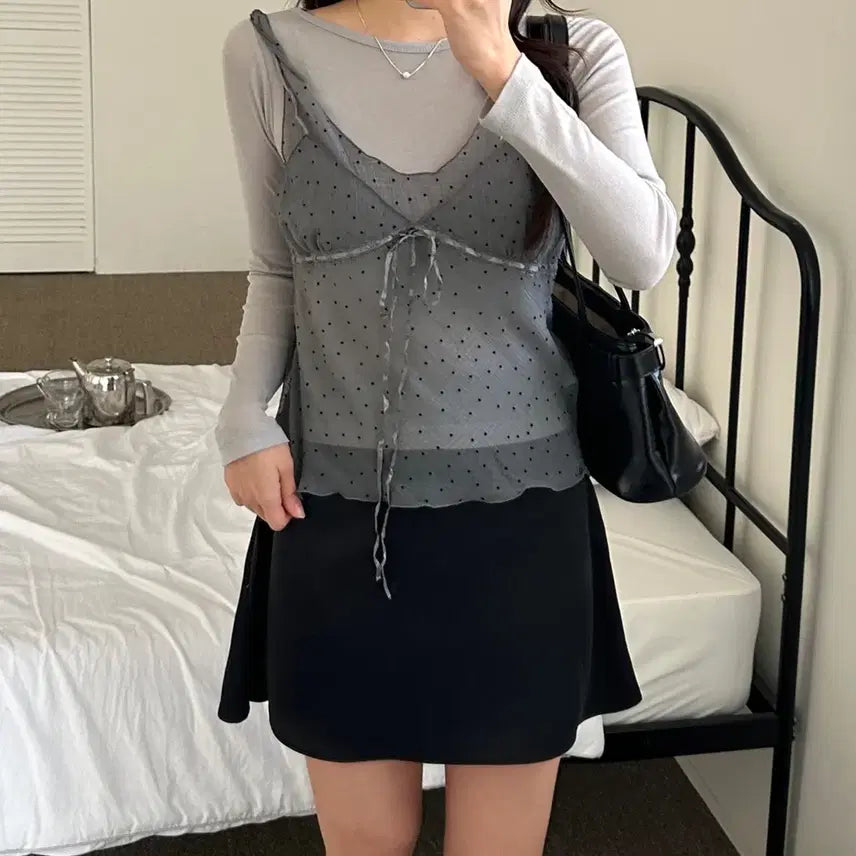 [BUNJANG] Black Dot Bustier Tank Top / 도트 뷔스티에 나시 블랙