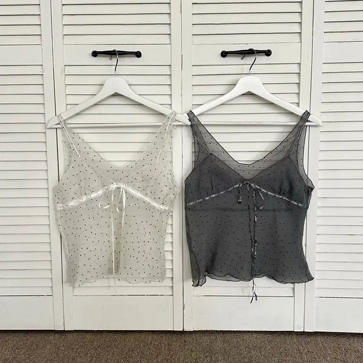 [BUNJANG] Black Dot Bustier Tank Top / 도트 뷔스티에 나시 블랙