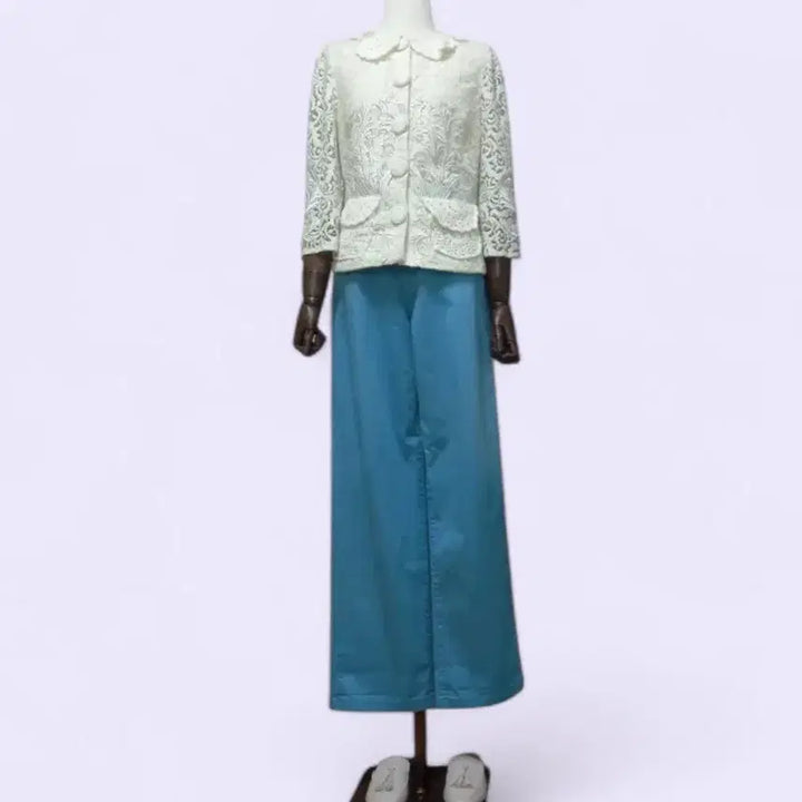 [BUNJANG] Sky Blue Cotton Blend Semi-Wide Fit Pants / 블루 코튼 팬츠