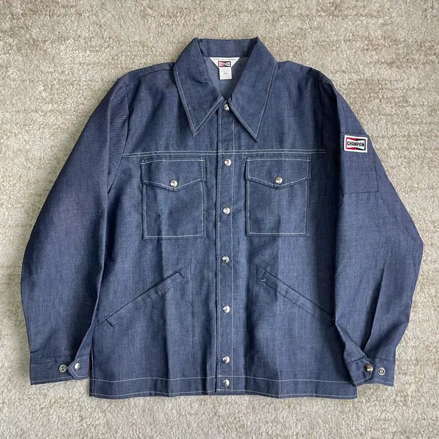 [BUNJANG] Champion Spark Plug Denim Jacket / [L] 70s 데드스탁 챔피온 스파크 플러스 데님 자켓 champion