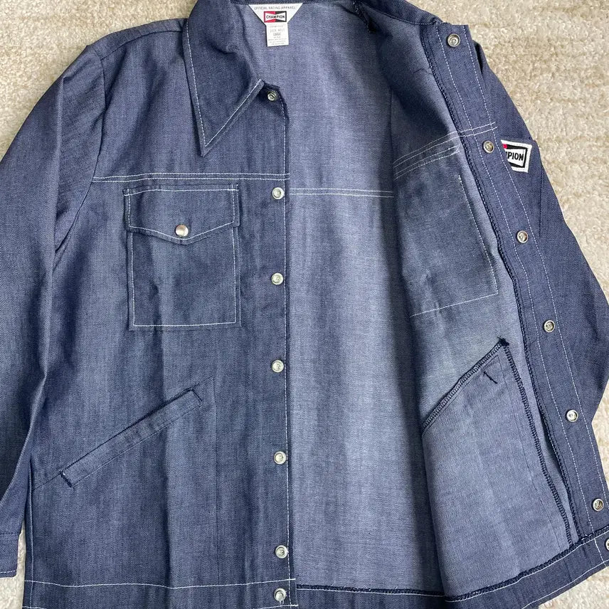 [BUNJANG] Champion Spark Plug Denim Jacket / [L] 70s 데드스탁 챔피온 스파크 플러스 데님 자켓 champion