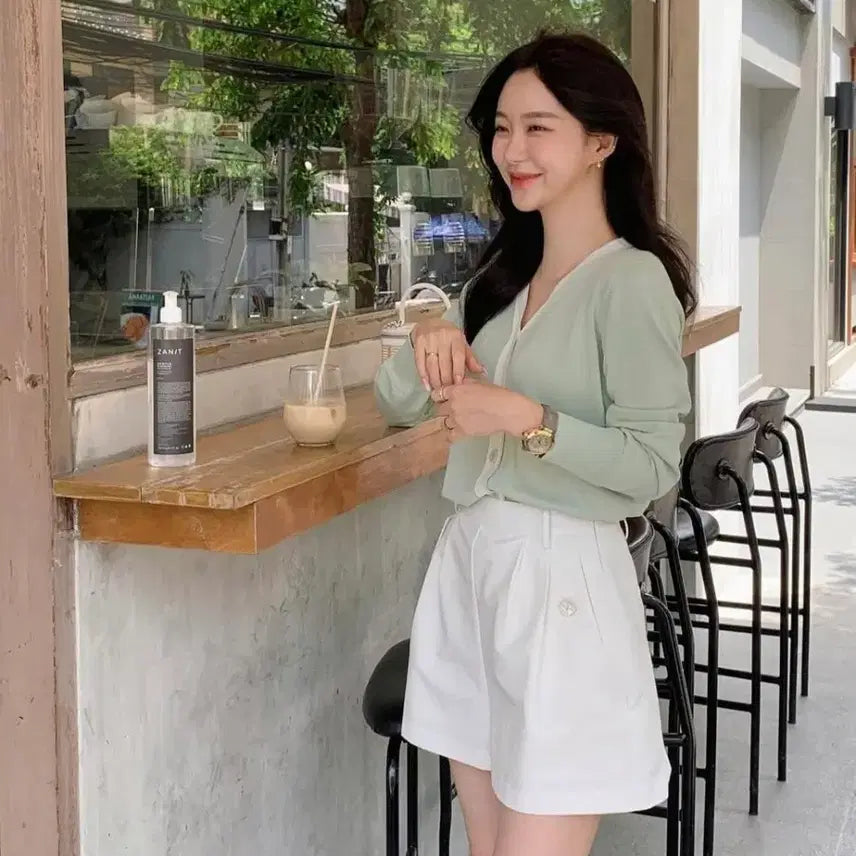 [BUNJANG] Page You Mint White Color Block Cardigan / 페이지유 민트 화이트 배색 가디건