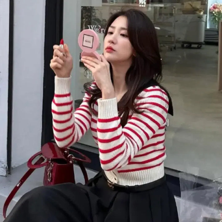 [BUNJANG] Miu Miu Red Stripe Crop Cardigan / 미우미우 레드 스트라이프 크롭 가디건