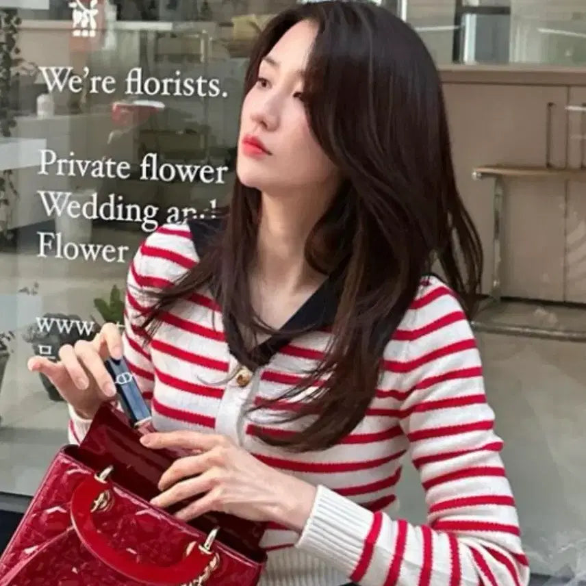 [BUNJANG] Miu Miu Red Stripe Crop Cardigan / 미우미우 레드 스트라이프 크롭 가디건