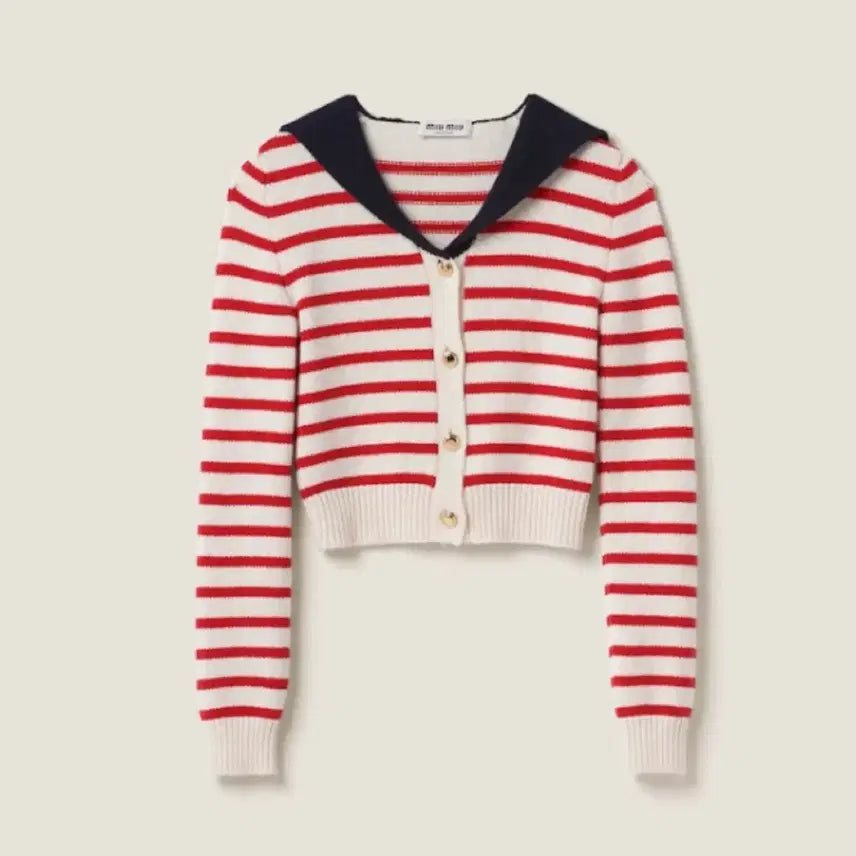 [BUNJANG] Miu Miu Red Stripe Crop Cardigan / 미우미우 레드 스트라이프 크롭 가디건