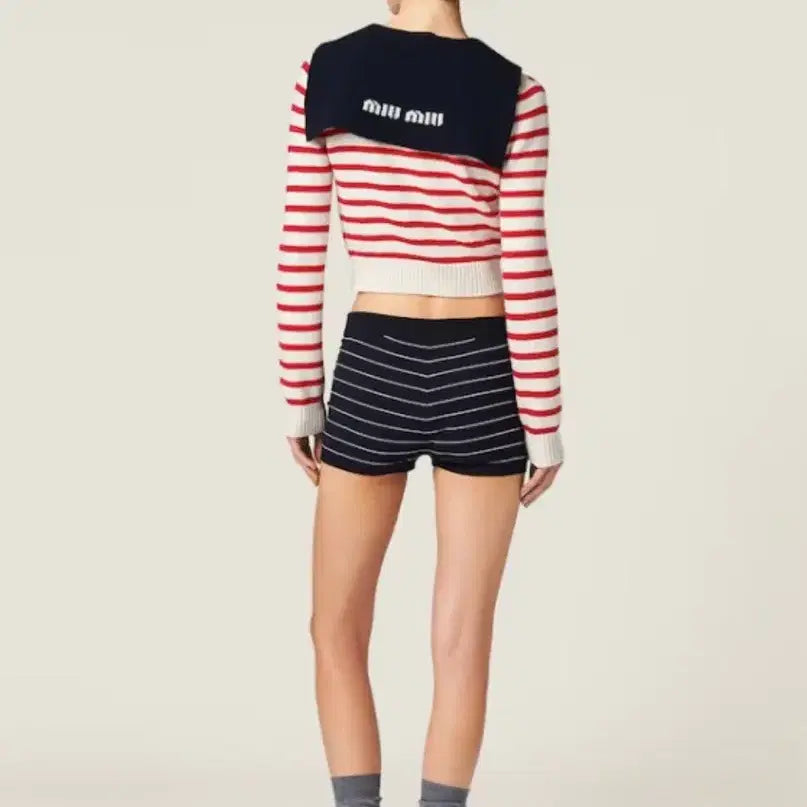 [BUNJANG] Miu Miu Red Stripe Crop Cardigan / 미우미우 레드 스트라이프 크롭 가디건