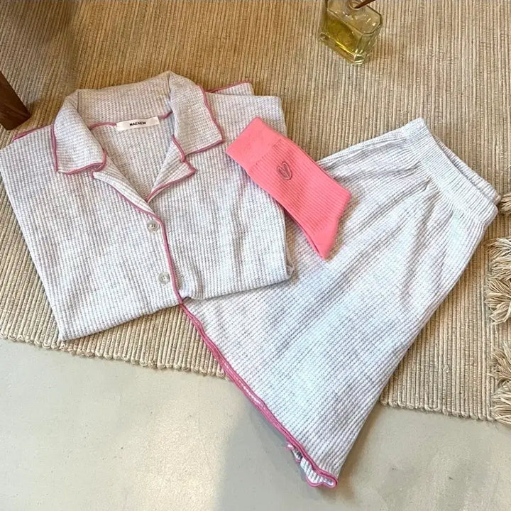 [BUNJANG] Waffle Short Sleeve Pajama Set / 와플 반팔 파자마세트