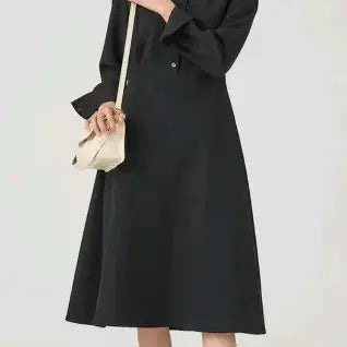 [BUNJANG] Beanpole Ladies Black Open Collar Flare Dress / 빈폴레이디스 블랙 오픈 칼라 플레어 원피스