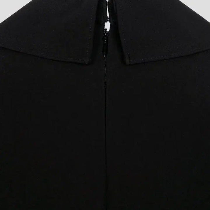 [BUNJANG] Beanpole Ladies Black Open Collar Flare Dress / 빈폴레이디스 블랙 오픈 칼라 플레어 원피스