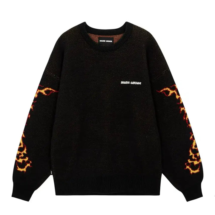 [BUNJANG] Insane Garage Flame Jacquard Knit Black / (2)인세인개러지 플레임 자카드 니트 블랙