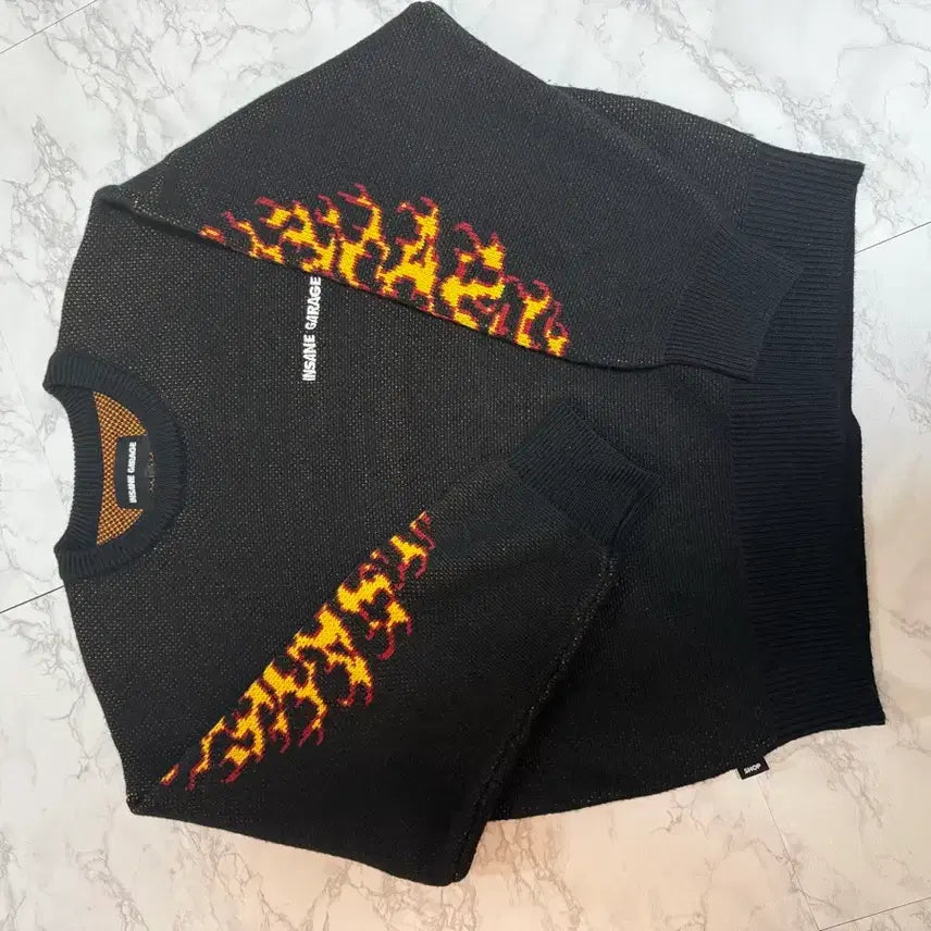 [BUNJANG] Insane Garage Flame Jacquard Knit Black / (2)인세인개러지 플레임 자카드 니트 블랙