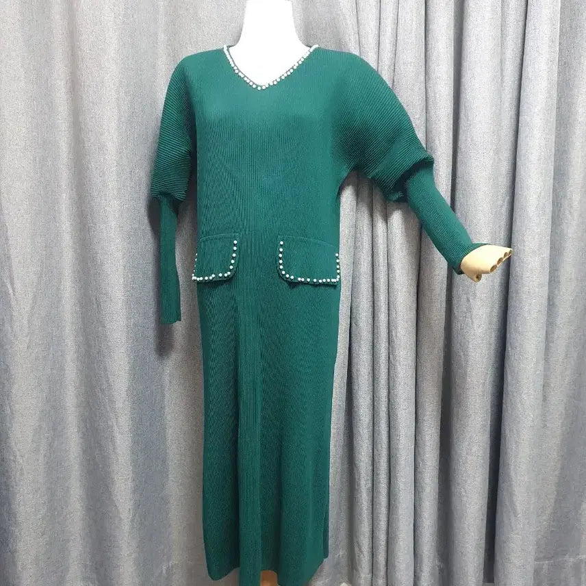 [BUNJANG] Pearl Green Pleated Dress / 진주알 그린 플리츠 원피스