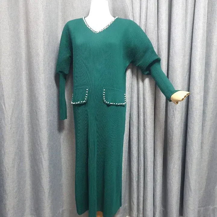 [BUNJANG] Pearl Green Pleated Dress / 진주알 그린 플리츠 원피스