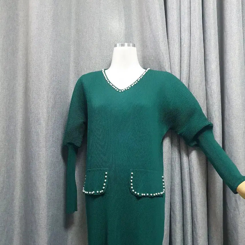 [BUNJANG] Pearl Green Pleated Dress / 진주알 그린 플리츠 원피스