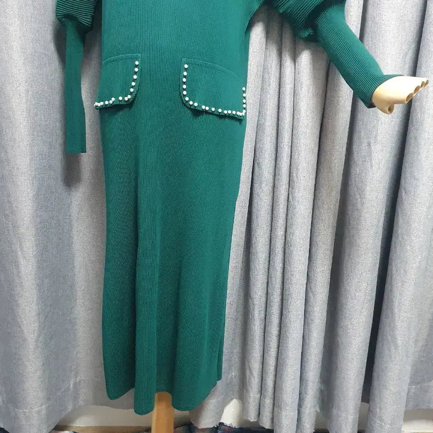 [BUNJANG] Pearl Green Pleated Dress / 진주알 그린 플리츠 원피스
