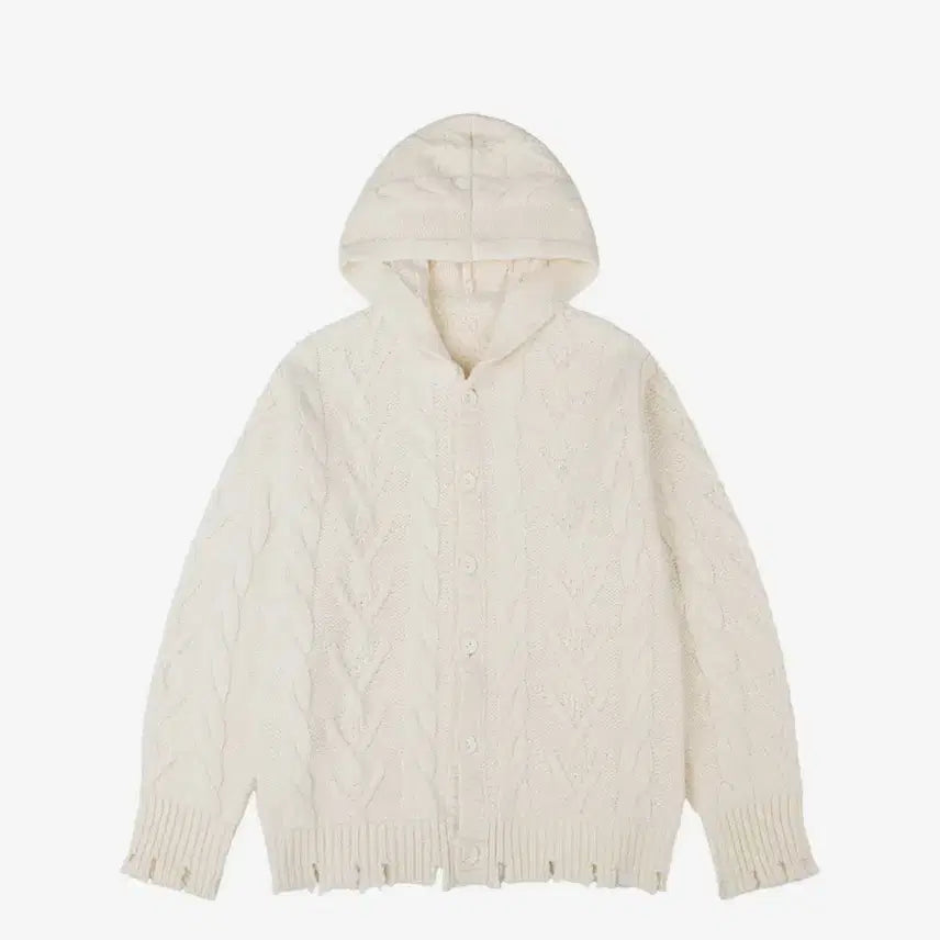 [BUNJANG] Tuomio Damage Cable Cardigan Cream / 뚜오미오 데미지 케이블 가디건 크림