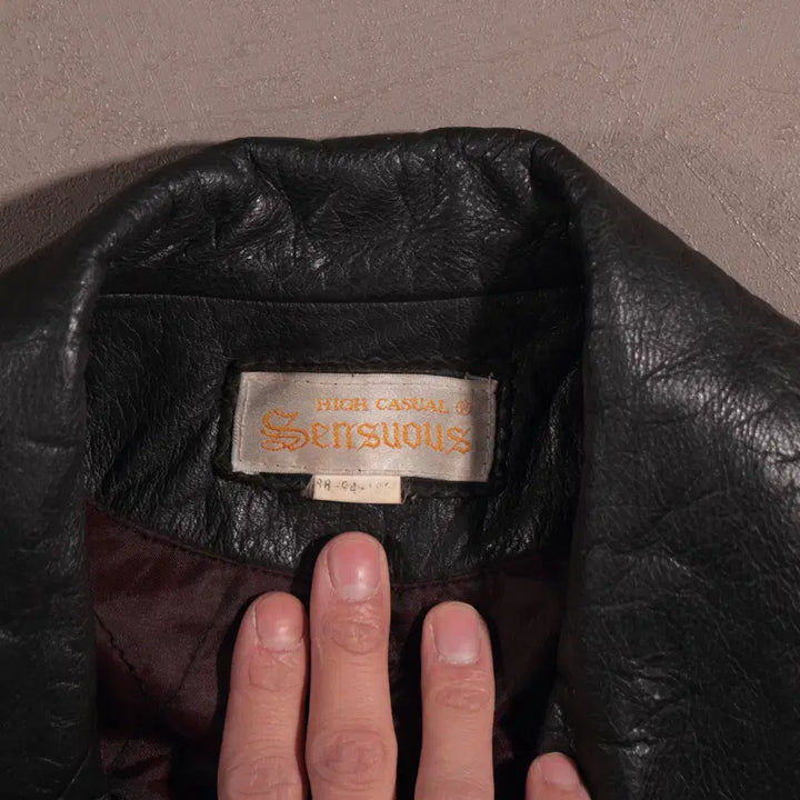[BUNJANG] Vintage Leather Double Robe Long Coat / 빈티지 가죽 더블 로브 롱코트 C166