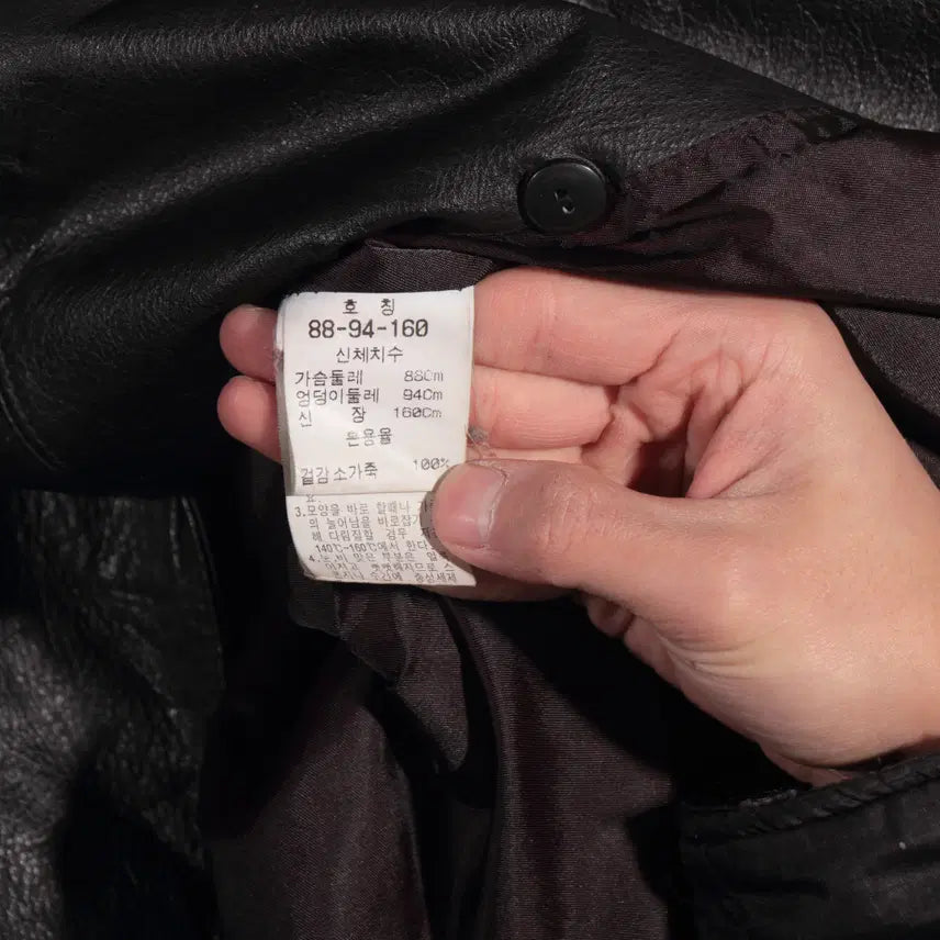 [BUNJANG] Vintage Leather Double Robe Long Coat / 빈티지 가죽 더블 로브 롱코트 C166