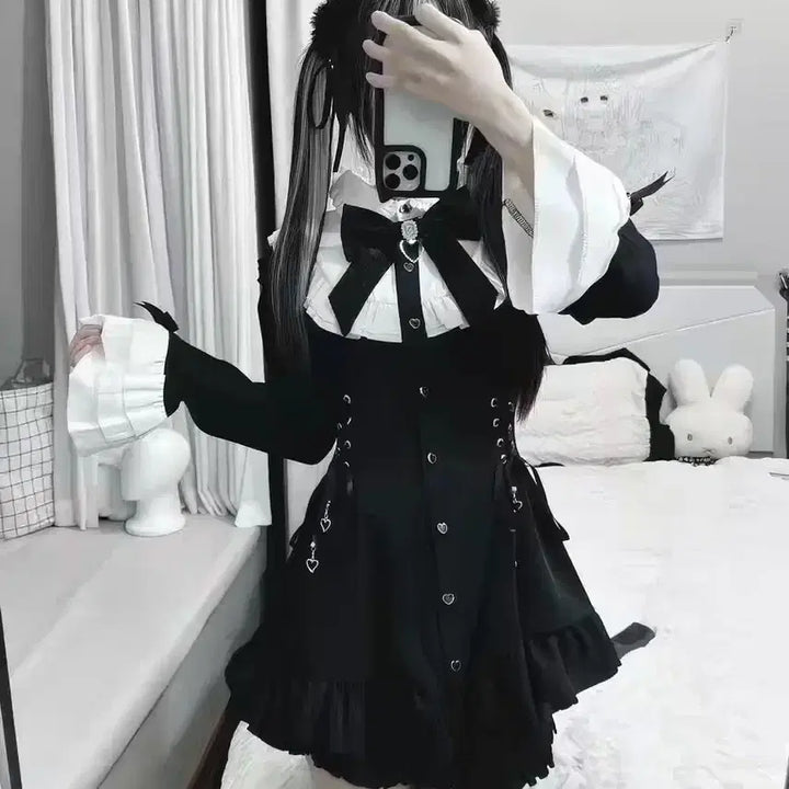 [BUNJANG] Lolita Ribbon Frill Set / 지뢰계 리본 프릴 로리타 셋업