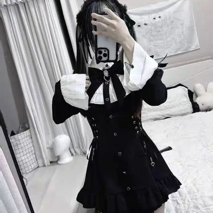 [BUNJANG] Lolita Ribbon Frill Set / 지뢰계 리본 프릴 로리타 셋업