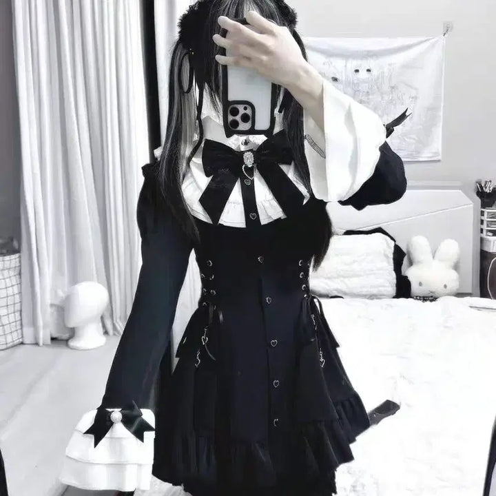 [BUNJANG] Lolita Ribbon Frill Set / 지뢰계 리본 프릴 로리타 셋업