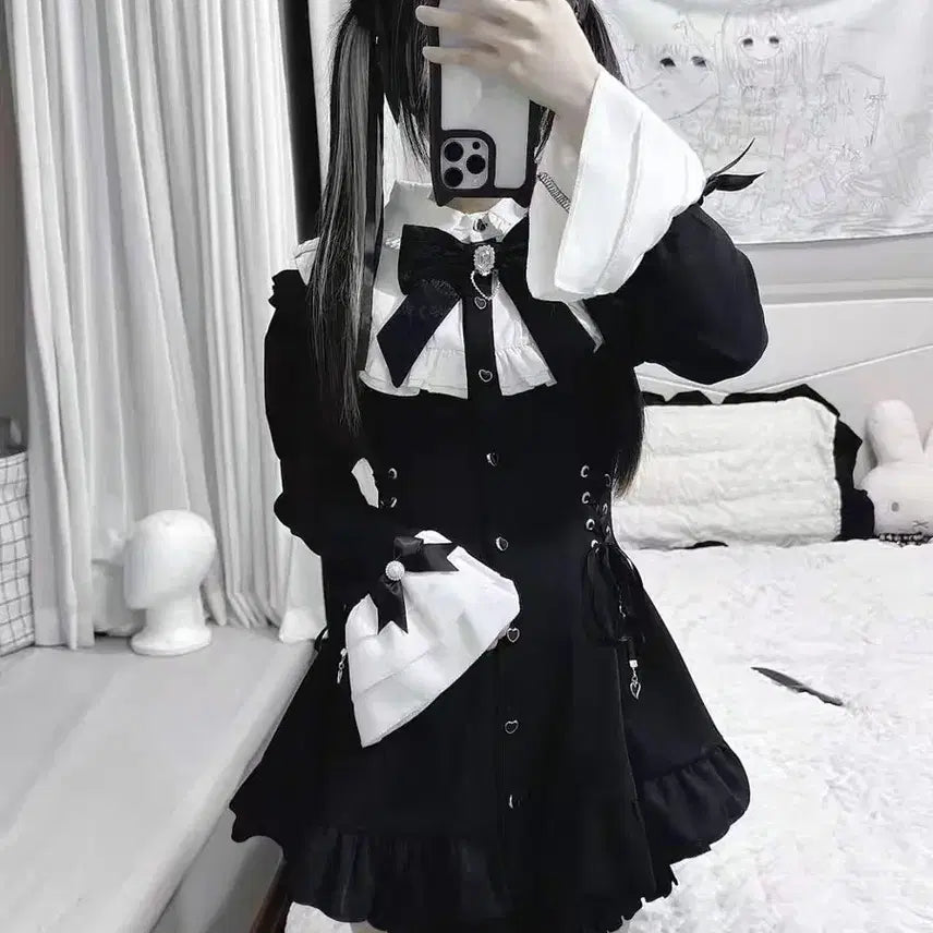 [BUNJANG] Lolita Ribbon Frill Set / 지뢰계 리본 프릴 로리타 셋업