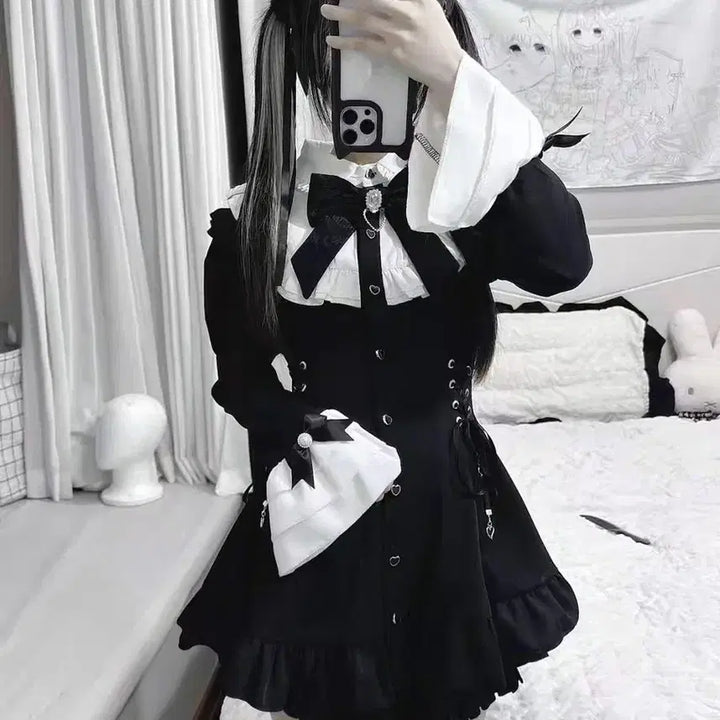 [BUNJANG] Lolita Ribbon Frill Set / 지뢰계 리본 프릴 로리타 셋업