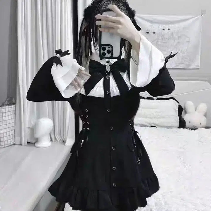 [BUNJANG] Lolita Ribbon Frill Set / 지뢰계 리본 프릴 로리타 셋업