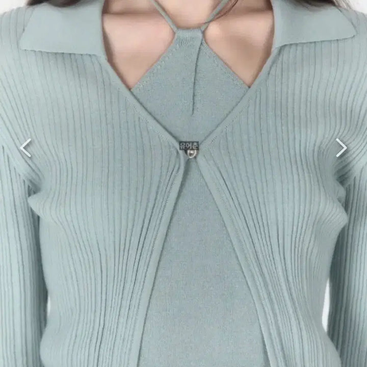 [BUNJANG] Abbie's Mint Halter Neck Knit Cardigan Set / 강민경 착용) 아비에무아 민트 홀터넥 나시 가디건 세트 2사이즈