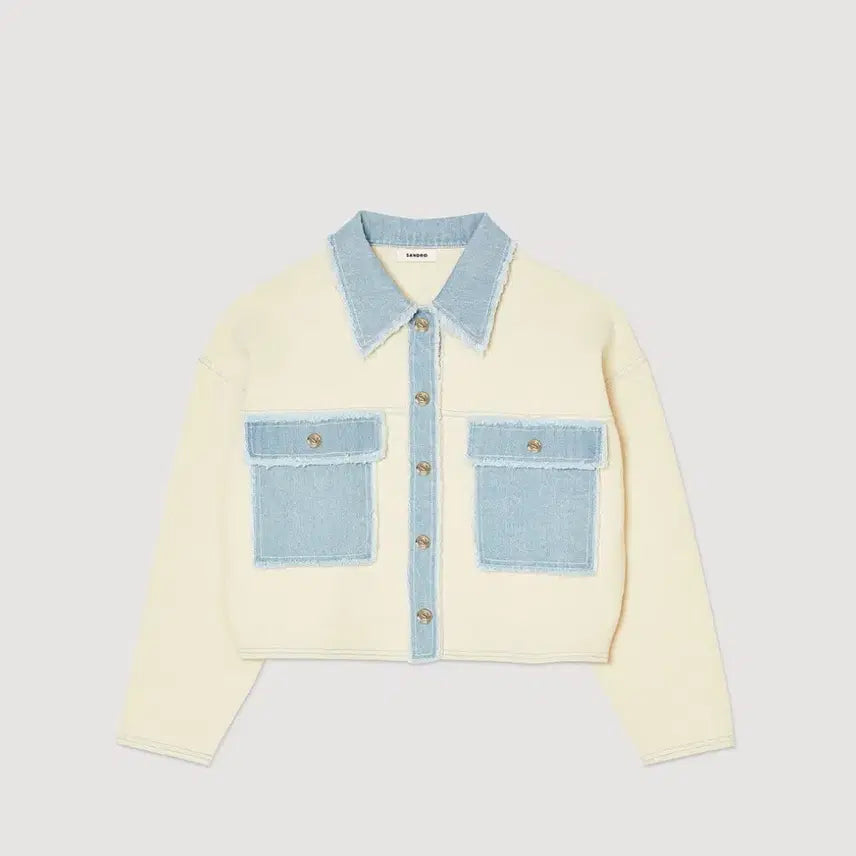 [BUNJANG] Sandro Denim Color Block Oversized Cardigan / 산드로 데님 배색 오버핏 가디건 1사이즈