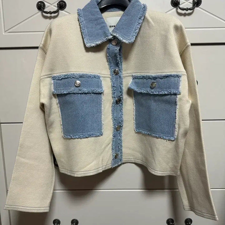 [BUNJANG] Sandro Denim Color Block Oversized Cardigan / 산드로 데님 배색 오버핏 가디건 1사이즈