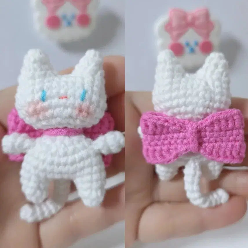 [BUNJANG] Handmade Knitted Cat Doll Keychain/Bag Charm / 손뜨개 귀여운 리본 고양이 인형 키링/가방고리 핸드메이드