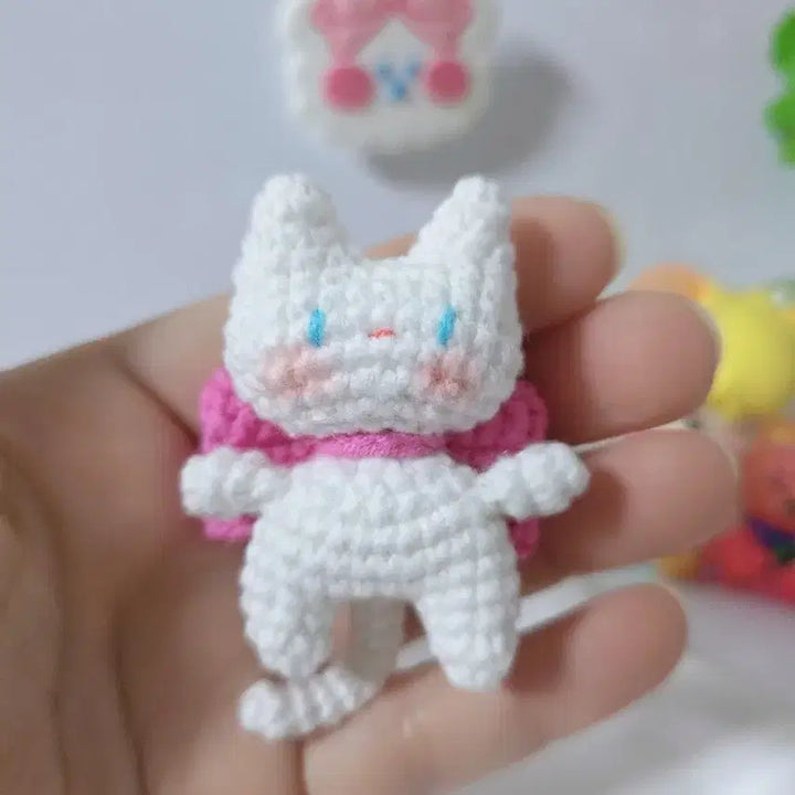 [BUNJANG] Handmade Knitted Cat Doll Keychain/Bag Charm / 손뜨개 귀여운 리본 고양이 인형 키링/가방고리 핸드메이드