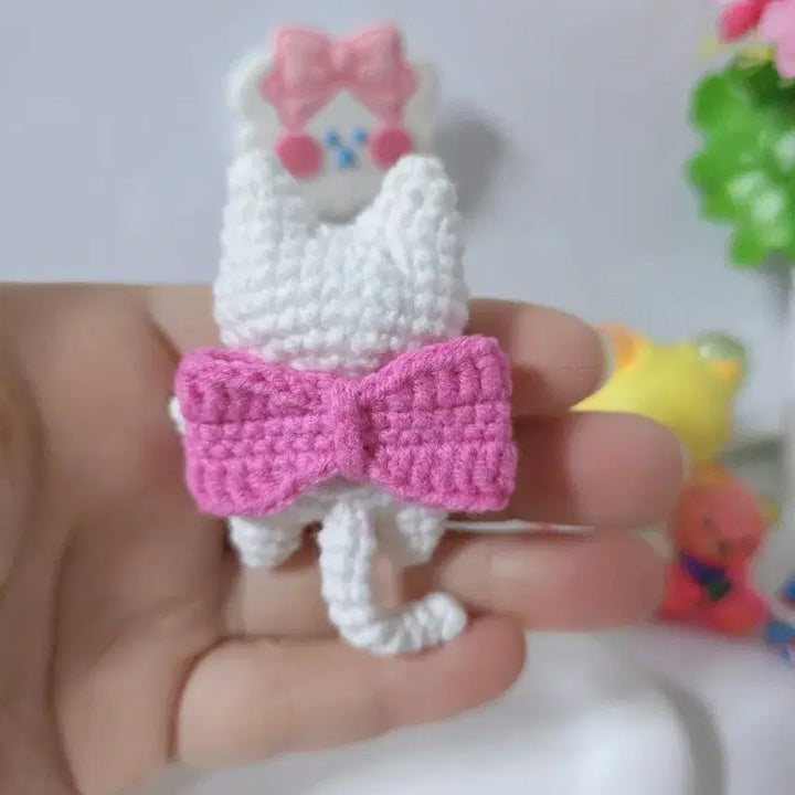 [BUNJANG] Handmade Knitted Cat Doll Keychain/Bag Charm / 손뜨개 귀여운 리본 고양이 인형 키링/가방고리 핸드메이드