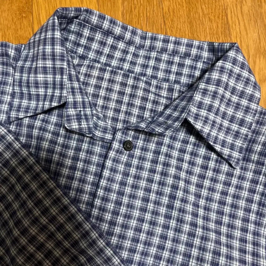 [BUNJANG] Navy Check Crop Shirt / 네이비 체크 남방 셔츠
