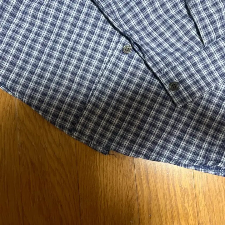 [BUNJANG] Navy Check Crop Shirt / 네이비 체크 남방 셔츠