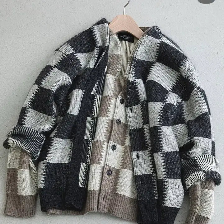 [BUNJANG] Unused Alpaca Checkered Flag Cardigan / unused 알파카 체커 플래그 가디건