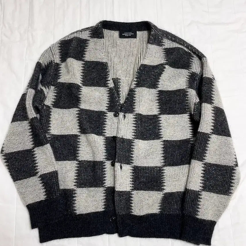[BUNJANG] Unused Alpaca Checkered Flag Cardigan / unused 알파카 체커 플래그 가디건