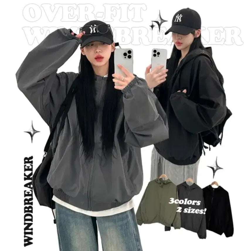[BUNJANG] Oversized Windbreaker Gray ABLY / 오버핏 바람막이 점퍼 회색 에이블리