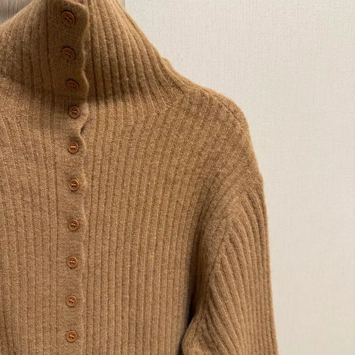 [BUNJANG] Ribbed Knit Cardigan Brown Button Asymmetrical / 골지 니트 가디건 브라운 단추 언발 폴라