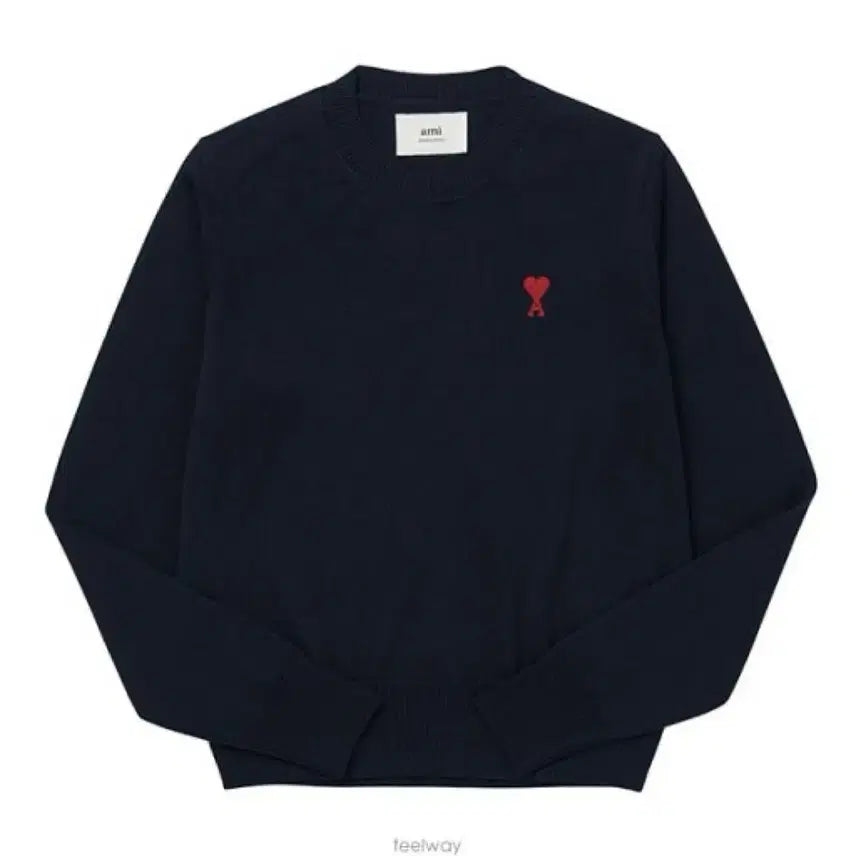 [BUNJANG] AMI Heart Logo Knit Navy Sweater / 정품 아미 하트 로고 니트 네이비