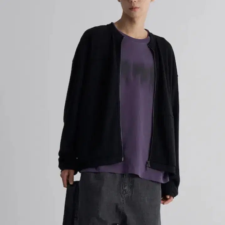 [BUNJANG] 8Seconds Waffle Jersey Cut-Off Zip-Up Jacket / [에잇세컨즈] 와플 저지 컷오프 집업 (블랙, L)