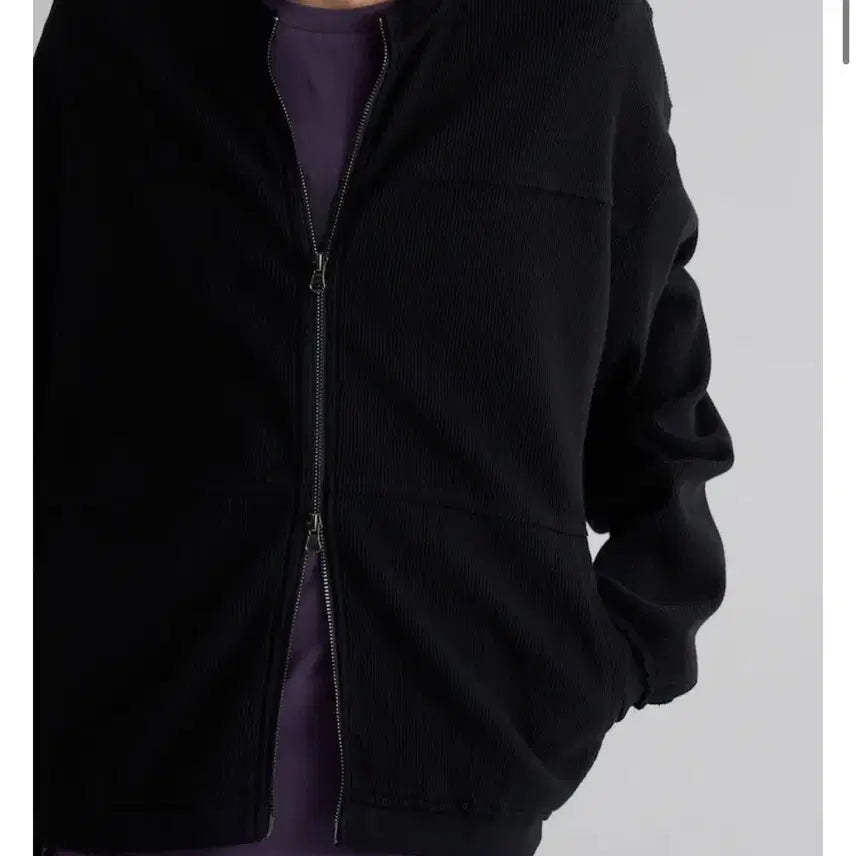 [BUNJANG] 8Seconds Waffle Jersey Cut-Off Zip-Up Jacket / [에잇세컨즈] 와플 저지 컷오프 집업 (블랙, L)