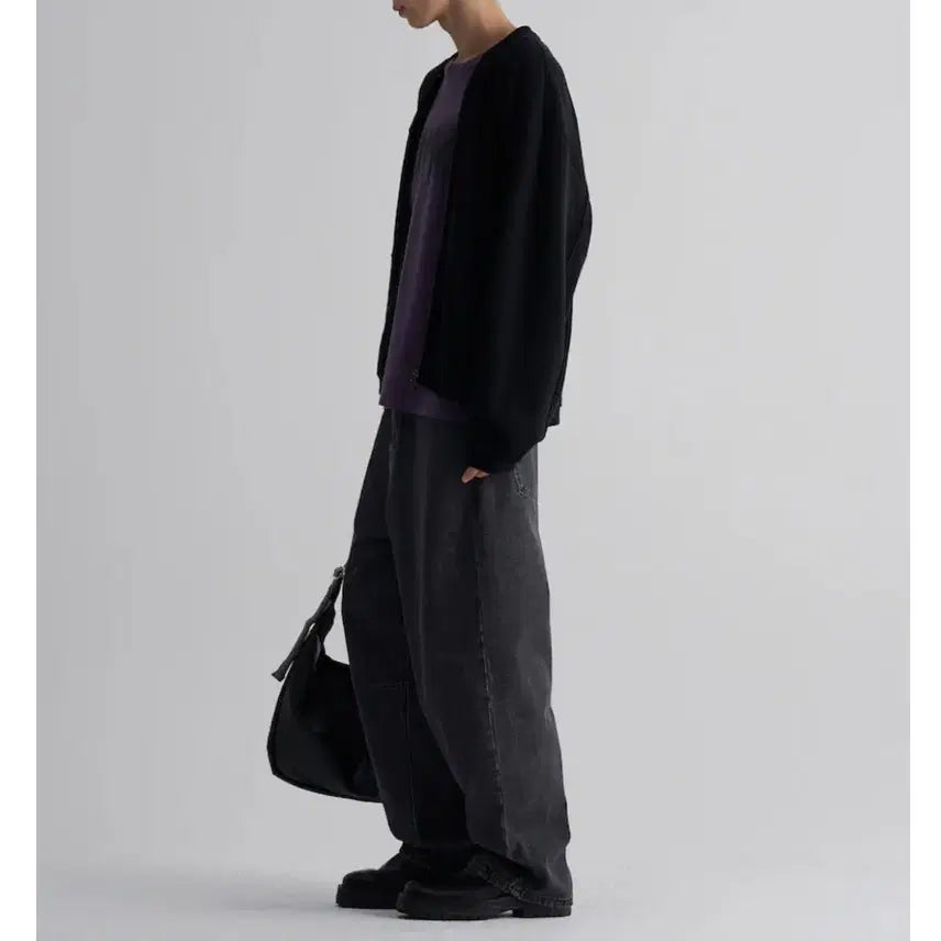 [BUNJANG] 8Seconds Waffle Jersey Cut-Off Zip-Up Jacket / [에잇세컨즈] 와플 저지 컷오프 집업 (블랙, L)