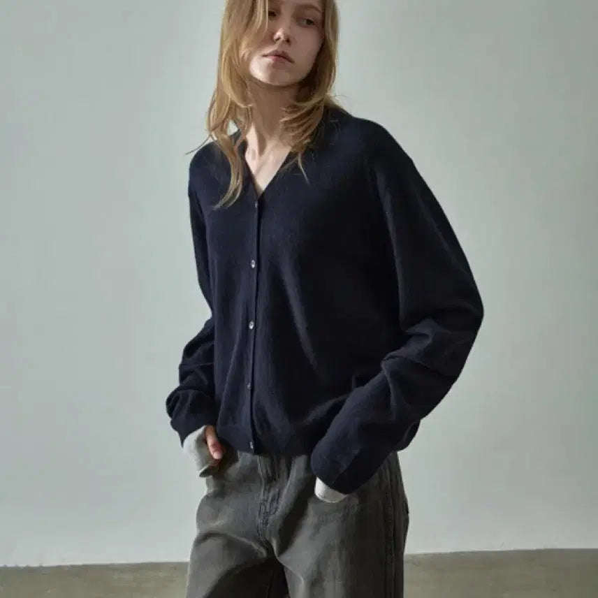 [BUNJANG] Facade Pattern Cashmere Cardigan Navy S / 미착용) 파사드패턴 캐시미어 가디건 네이비 S (정가 187,000원)