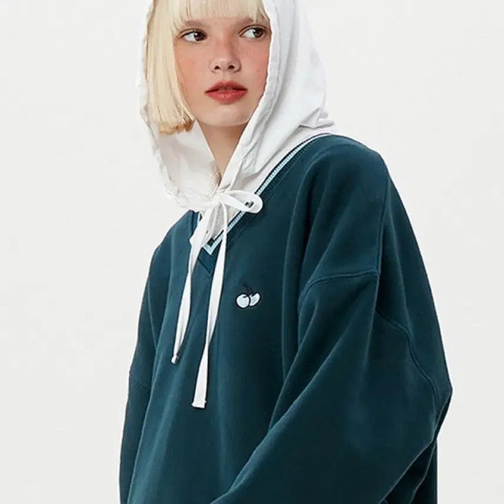 [BUNJANG] Kirsh V-Neck Sweatshirt Teal / <옷장정리>키르시 브이넥 맨투맨 청록색