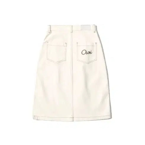 [SOLD OUT] 오아이오아이 oioi 아이보리 절개 로고 자수 미디 스커트 데님 청치마