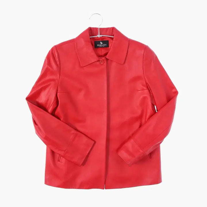 [BUNJANG] Vintage Real Lambskin Leather Red Single Jacket / 빈티지 리얼 레더 양가죽 레드 싱글 자켓